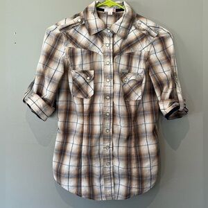 Vintage G by Guess western pearl snap fitted plaid shirt